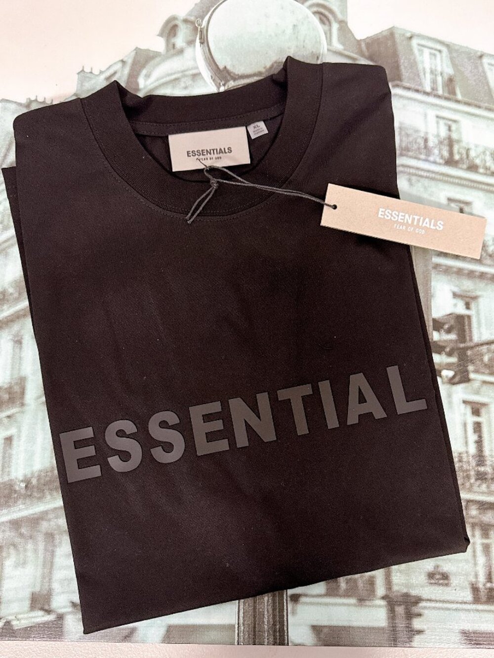 Fear of God Essentials Men’s Unisex Oversized Boxy Logo T‑Shirt, Black on Black